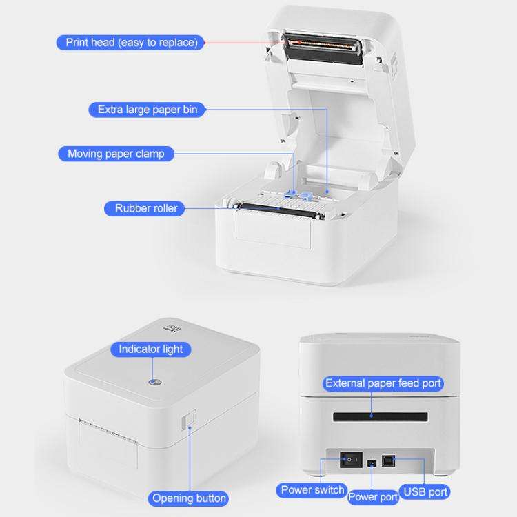 HPRT D35 Computer Version Express Electronic Waybill Printer, Plug:EU Plug(White)