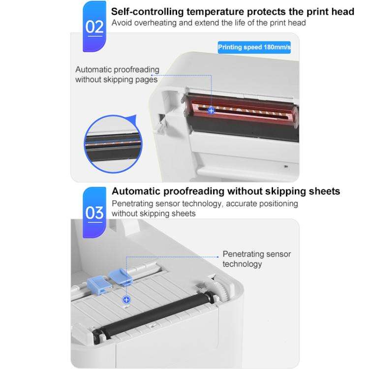 HPRT D35 Bluetooth Version Express Electronic Waybill Printer, Plug:US Plug(White)