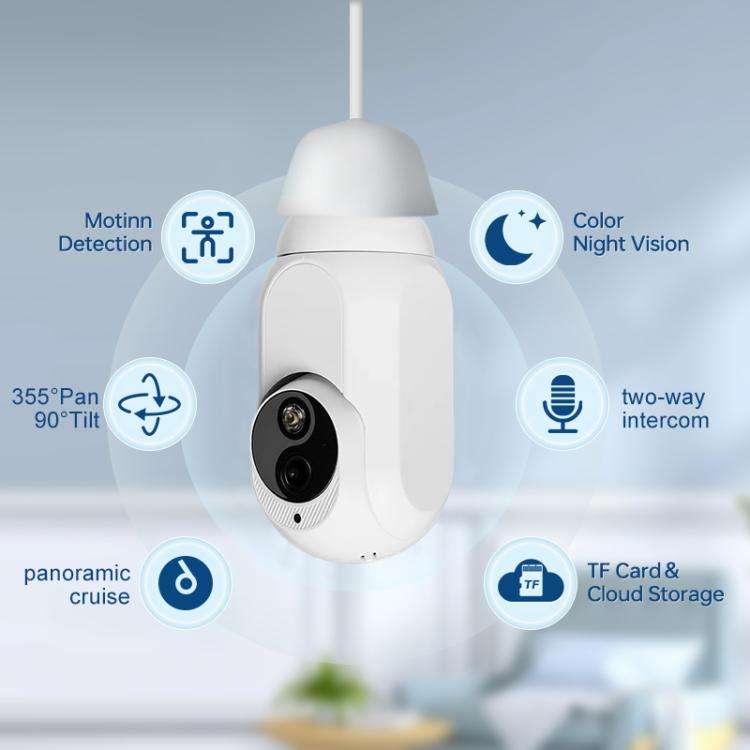 1080P Bulb Type WiFi Surveillance Camera Support Night Vision & Two-way Intercom & Motion Detecti...