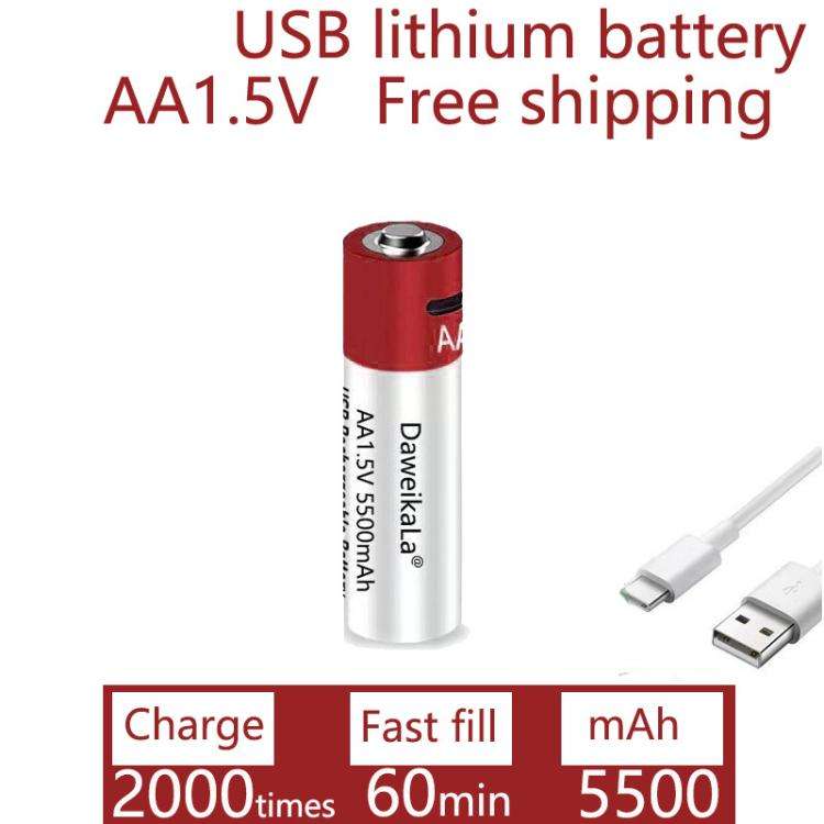 5500mAh AA 1.5V USB Rechargeable Lithium-ion Battery