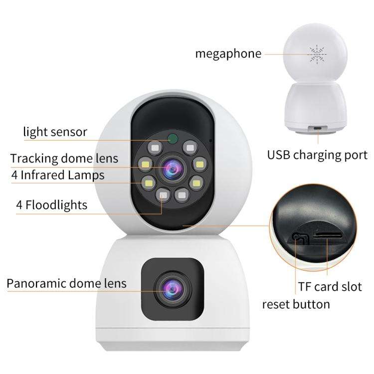 K12 1080P HD Dual Lens Dual Picture Wireless WiFi Camera(White)
