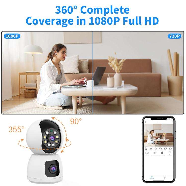 K12 1080P HD Dual Lens Dual Picture Wireless WiFi Camera(White)