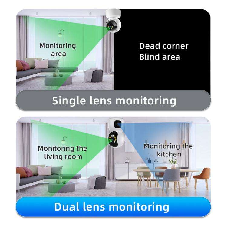 K12 1080P HD Dual Lens Dual Picture Wireless WiFi Camera(White)