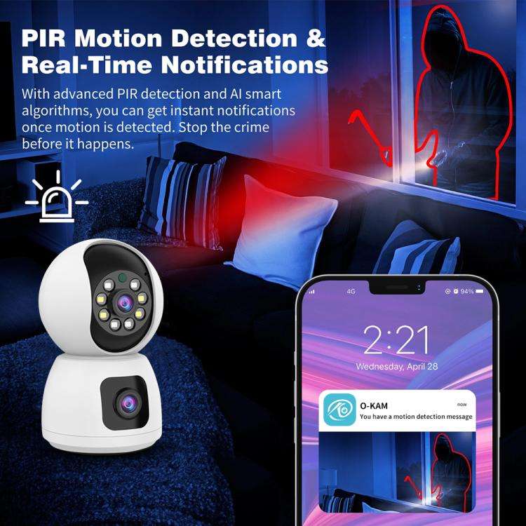 K12 1080P HD Dual Lens Dual Picture Wireless WiFi Camera(White)