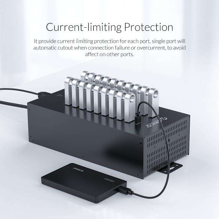 ORICO IH20P Industrial Grade 20 Ports USB 2.0 Hub, Plug:EU Plug(Black)