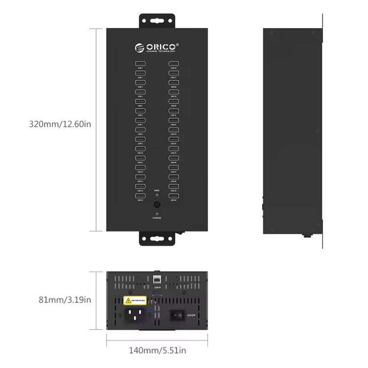 ORICO IH30P Industrial Grade 30 Ports USB 2.0 Hub, Plug:EU Plug(Black)