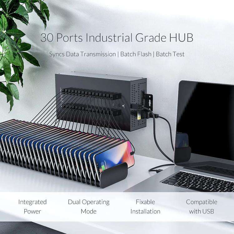 ORICO IH30P Industrial Grade 30 Ports USB 2.0 Hub, Plug:EU Plug(Black)