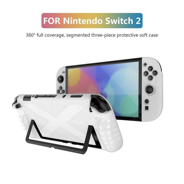 For Nintendo Switch 2  Detachable X-pattern Protective Case with Holder(White)