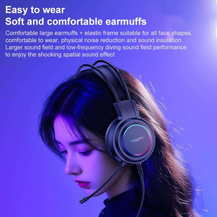 Yesido EK05 USB Wired RGB Light Gaming Headset with Mic, Cable length: 1.2m(Black)