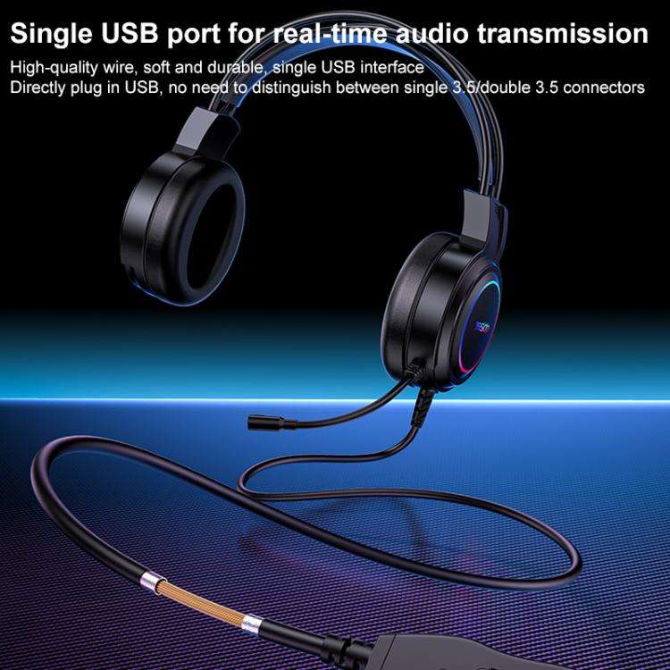 Yesido EK05 USB Wired RGB Light Gaming Headset with Mic, Cable length: 1.2m(Black)
