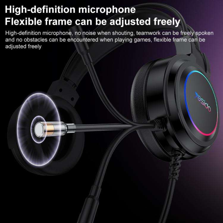Yesido EK05 USB Wired RGB Light Gaming Headset with Mic, Cable length: 1.2m(Black)
