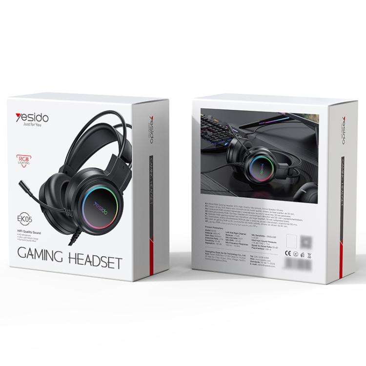 Yesido EK05 USB Wired RGB Light Gaming Headset with Mic, Cable length: 1.2m(Black)