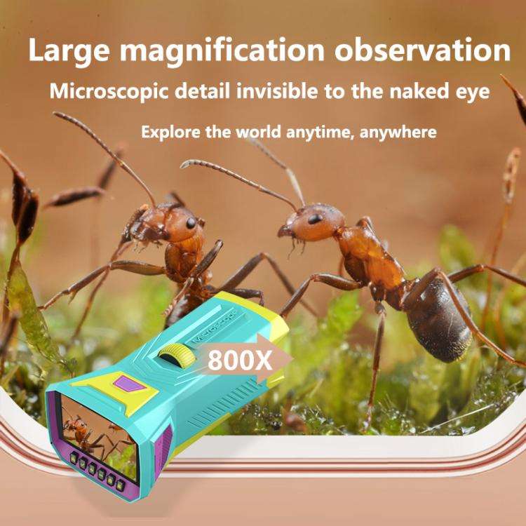 X1 3 inch HD Screen 800X Magnification Kids Microscope(Green)