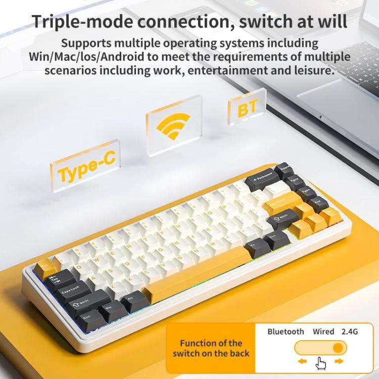 AULA F65 67 Keys 2.4G / BT / Wired Three Model RGB Gaske Mechanical Keyboard(Black Yellow-Blue Axis)
