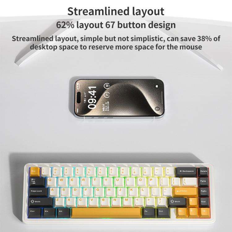 AULA F65 67 Keys 2.4G / BT / Wired Three Model RGB Gaske Mechanical Keyboard(Black Yellow-Blue Axis)