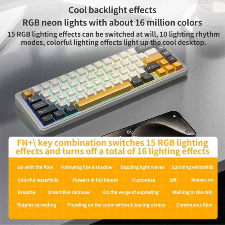 AULA F65 67 Keys 2.4G / BT / Wired Three Model RGB Gaske Mechanical Keyboard(Gradient Grey-Purple...