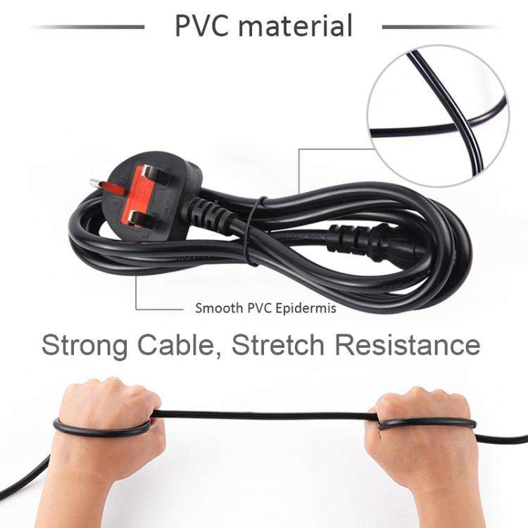 Big UK Plug Computer PC Power Cord 3 Pin Cable 0.5 Square, Length:1.8m(Black)