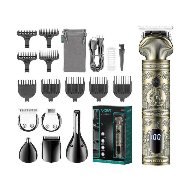 VGR V-106 6-in-1 Digital Display Electric Hair Clipper Kit(Gold)