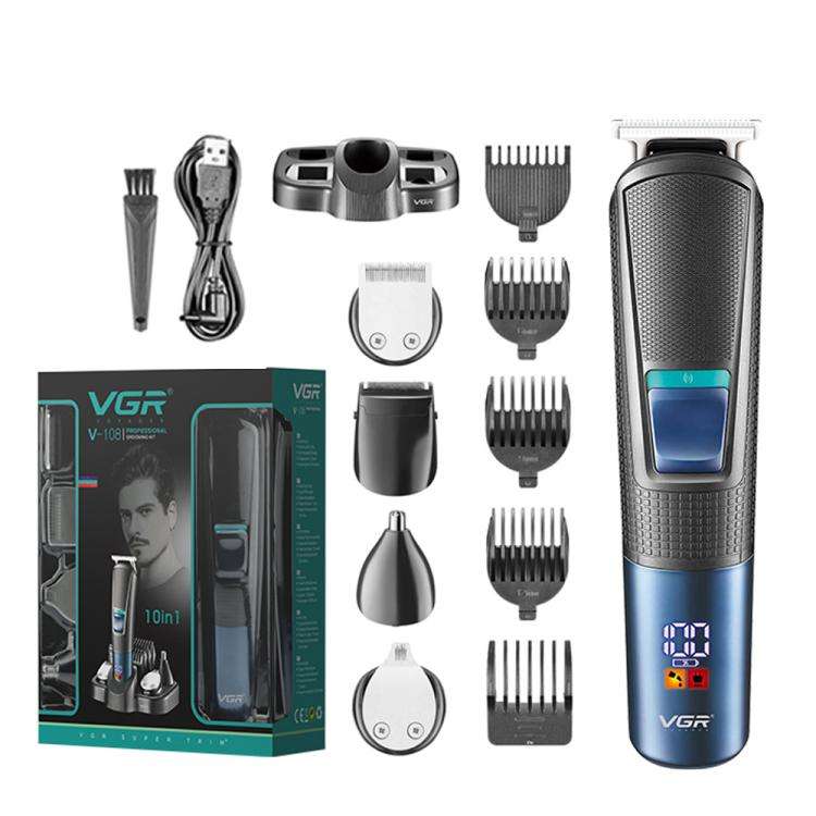 VGR V-108 10-in-1 Digital Display Electric Hair Clipper Men Care Kit(Black)