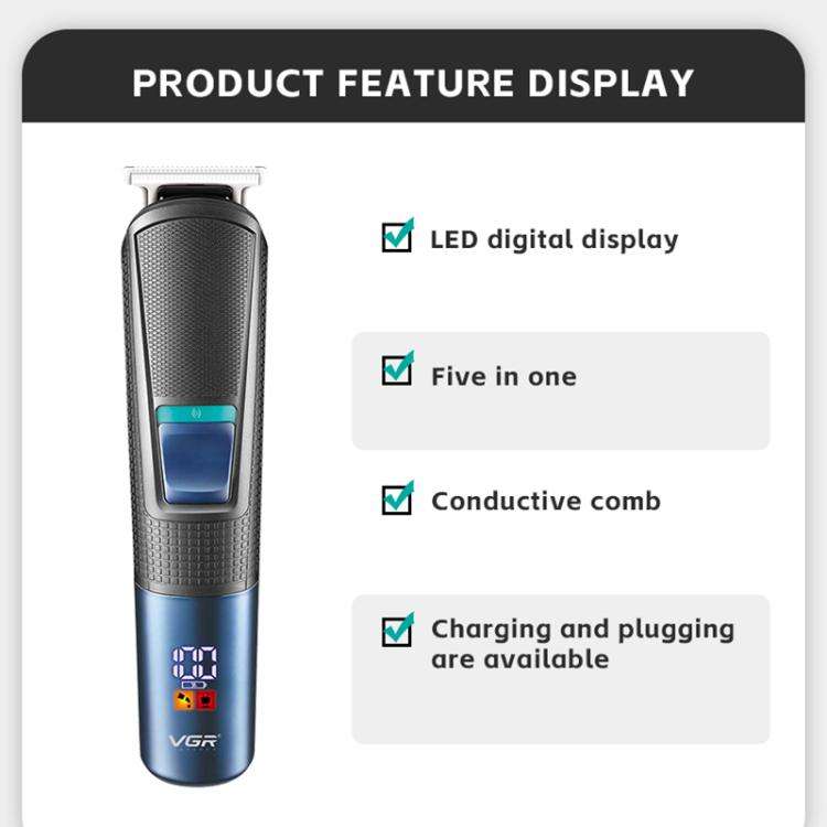 VGR V-108 10-in-1 Digital Display Electric Hair Clipper Men Care Kit(Black)