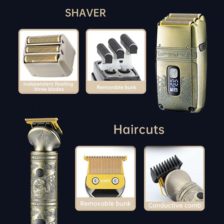 VGR V-649 USB Digital Display Electric Hair Clipper & Shaver Set(Gold)