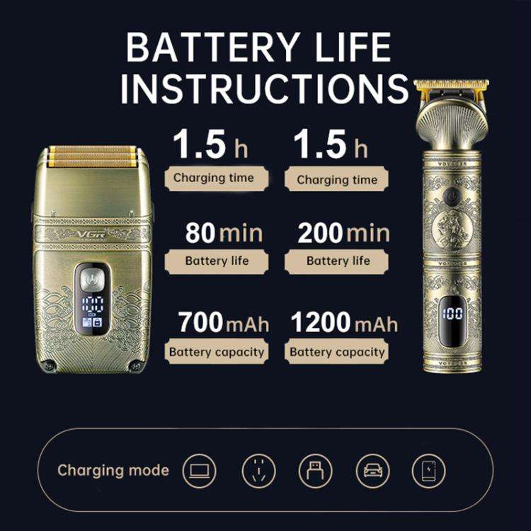 VGR V-649 USB Digital Display Electric Hair Clipper & Shaver Set(Gold)