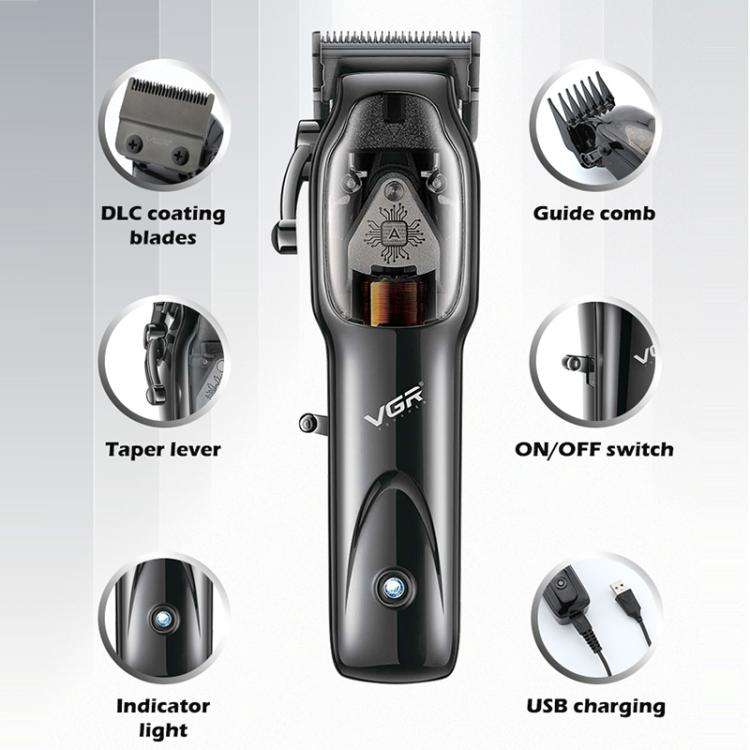 VGR V-653 Professional USB Electric Hair Clipper with Holder(Black)