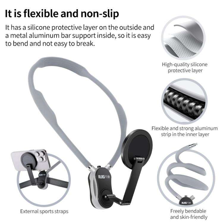 RUIGPRO Magnetic Neck Mount Anti-shake Phone Bracket(Grey)