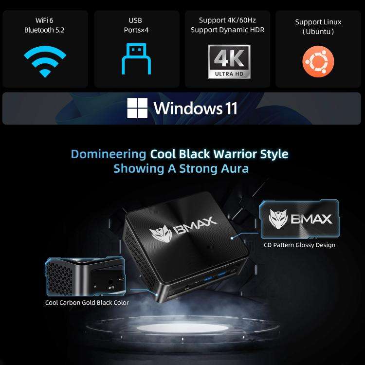 BMAX B9 Power Windows 11 Mini PC, 32GB+1TB, Intel Core i9-12900H, Support 3 Monitors Output(US Plug)
