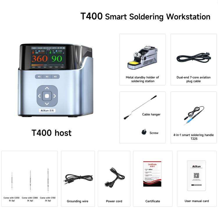AiXun T400 320W Smart Soldering Workstation, Plug:EU Plug
