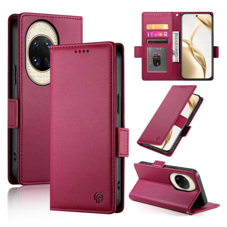 For Huawei nova 14 Ultra Side Buckle Magnetic Frosted Leather Phone Case(Wine Red)