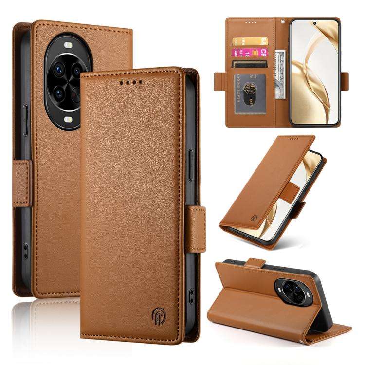 For Huawei nova 14 Pro Side Buckle Magnetic Frosted Leather Phone Case(Brown)