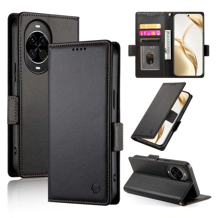 For Huawei nova 14 Side Buckle Magnetic Frosted Leather Phone Case(Black)