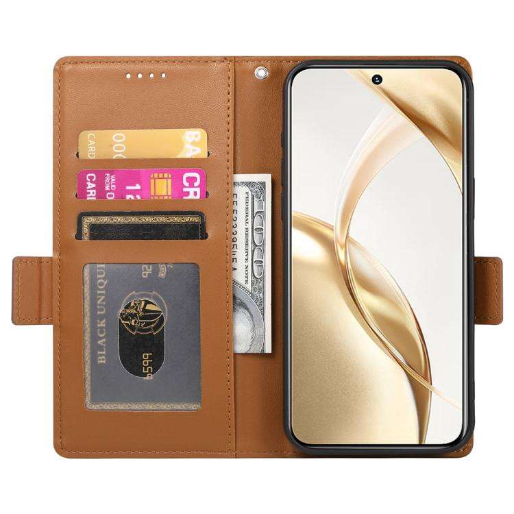 For Huawei nova 14 Side Buckle Magnetic Frosted Leather Phone Case(Brown)