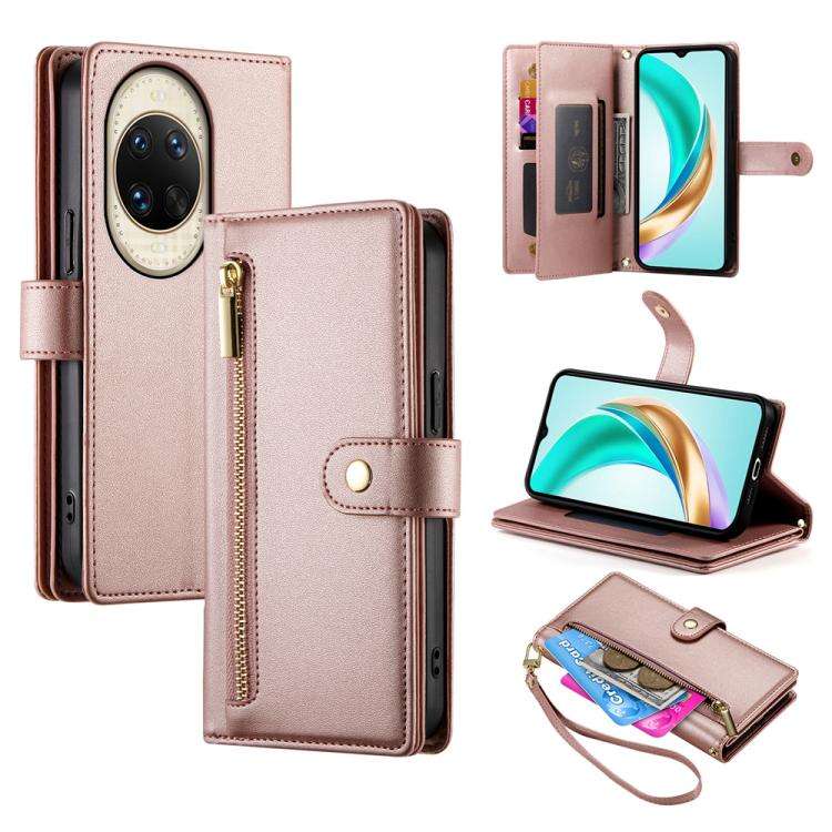 For Huawei nova 14 Ultra Nine Card-slot Zipper Wallet Bag Leather Phone Case(Pink)
