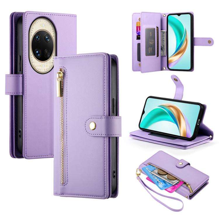 For Huawei nova 14 Ultra Nine Card-slot Zipper Wallet Bag Leather Phone Case(Purple)