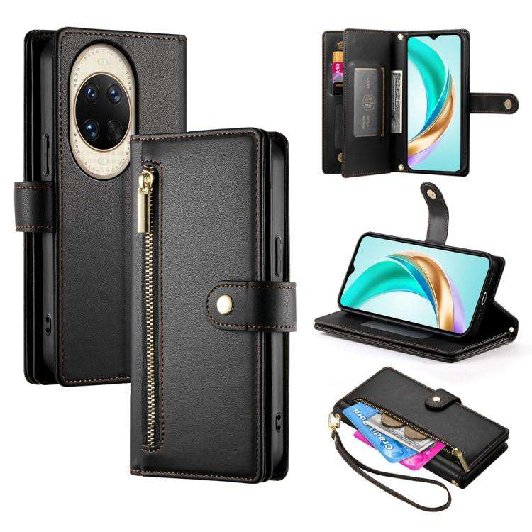 For Huawei nova 14 Ultra Nine Card-slot Zipper Wallet Bag Leather Phone Case(Black)