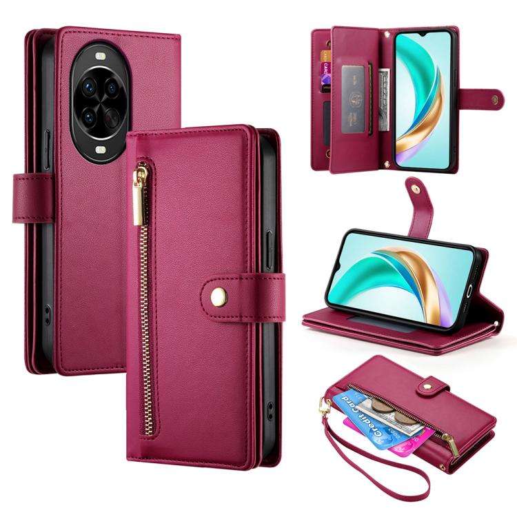 For Huawei nova 14 Pro Nine Card-slot Zipper Wallet Bag Leather Phone Case(Red)