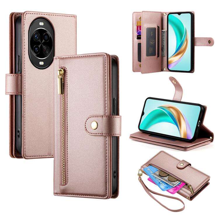 For Huawei nova 14 Pro Nine Card-slot Zipper Wallet Bag Leather Phone Case(Pink)