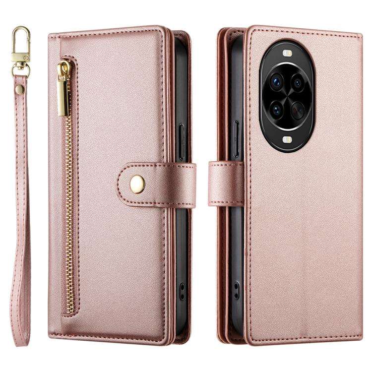 For Huawei nova 14 Pro Nine Card-slot Zipper Wallet Bag Leather Phone Case(Pink)