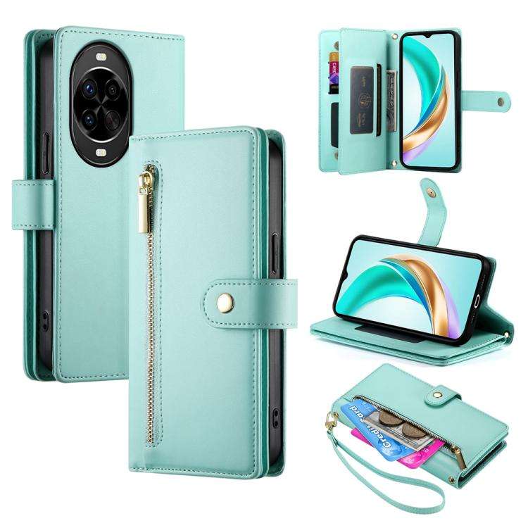 For Huawei nova 14 Pro Nine Card-slot Zipper Wallet Bag Leather Phone Case(Mint Green)