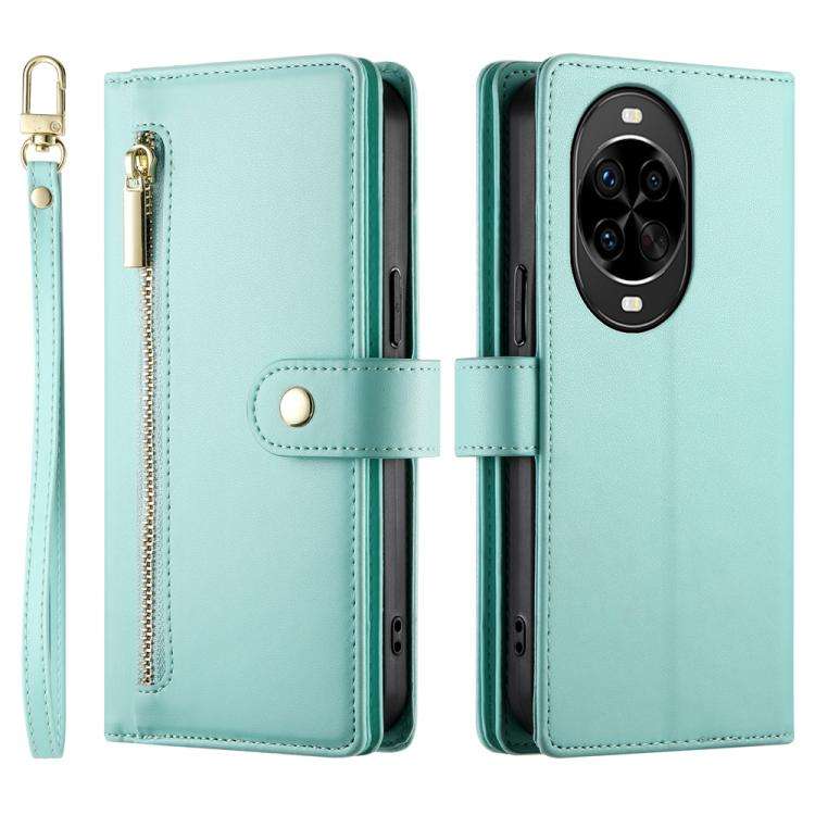 For Huawei nova 14 Pro Nine Card-slot Zipper Wallet Bag Leather Phone Case(Mint Green)