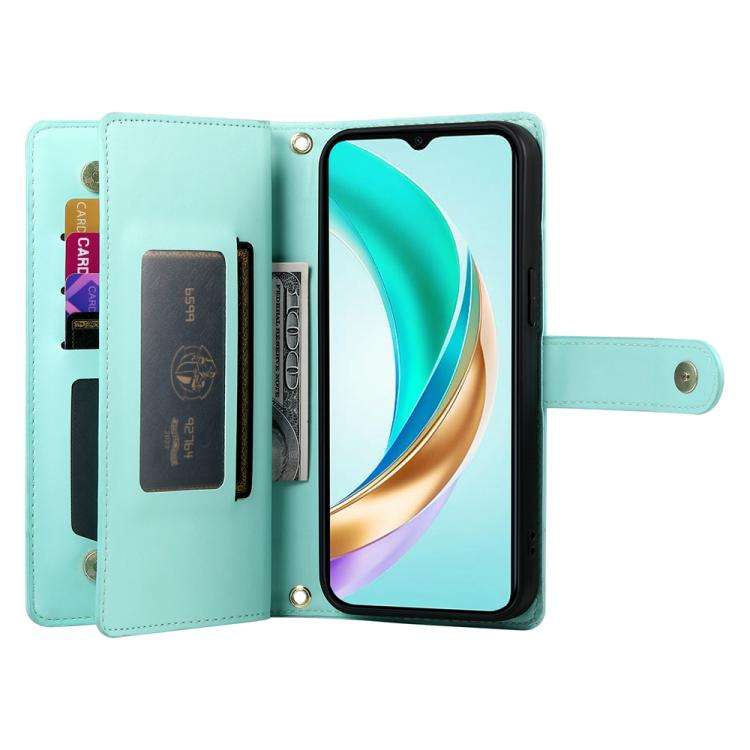 For Huawei nova 14 Pro Nine Card-slot Zipper Wallet Bag Leather Phone Case(Mint Green)