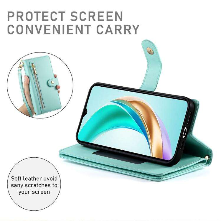 For Huawei nova 14 Pro Nine Card-slot Zipper Wallet Bag Leather Phone Case(Mint Green)