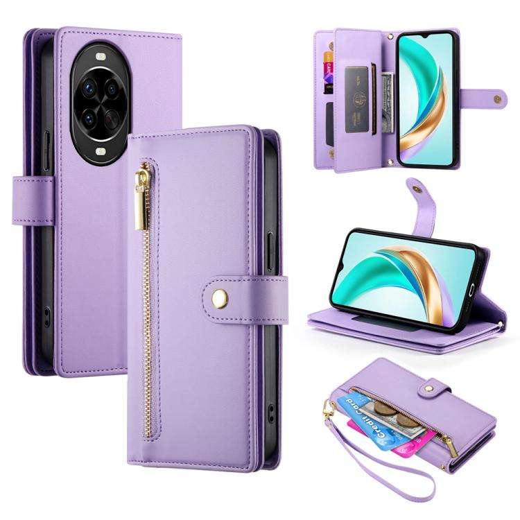 For Huawei nova 14 Pro Nine Card-slot Zipper Wallet Bag Leather Phone Case(Purple)