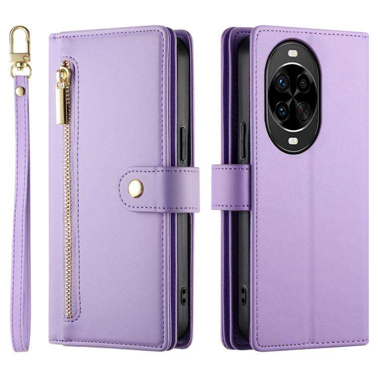 For Huawei nova 14 Pro Nine Card-slot Zipper Wallet Bag Leather Phone Case(Purple)