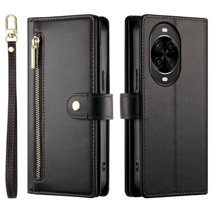For Huawei nova 14 Pro Nine Card-slot Zipper Wallet Bag Leather Phone Case(Black)