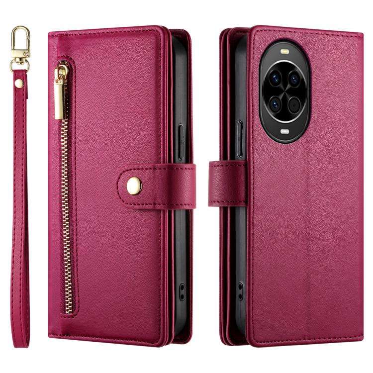 For Huawei nova 14 Nine Card-slot Zipper Wallet Bag Leather Phone Case(Red)