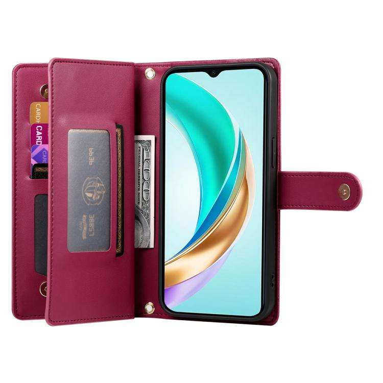 For Huawei nova 14 Nine Card-slot Zipper Wallet Bag Leather Phone Case(Red)