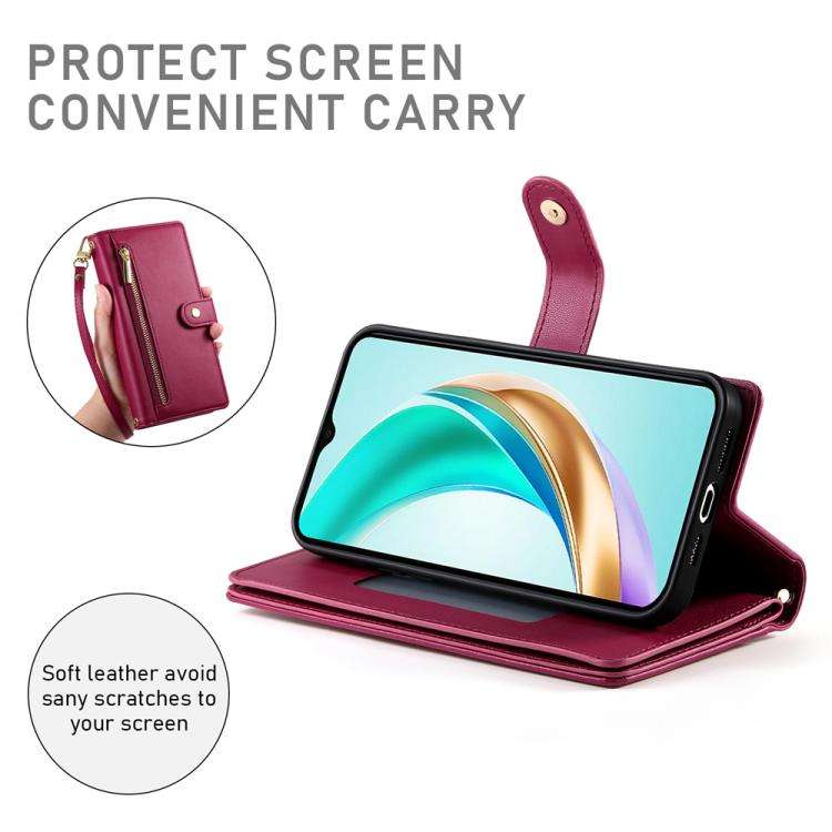For Huawei nova 14 Nine Card-slot Zipper Wallet Bag Leather Phone Case(Red)